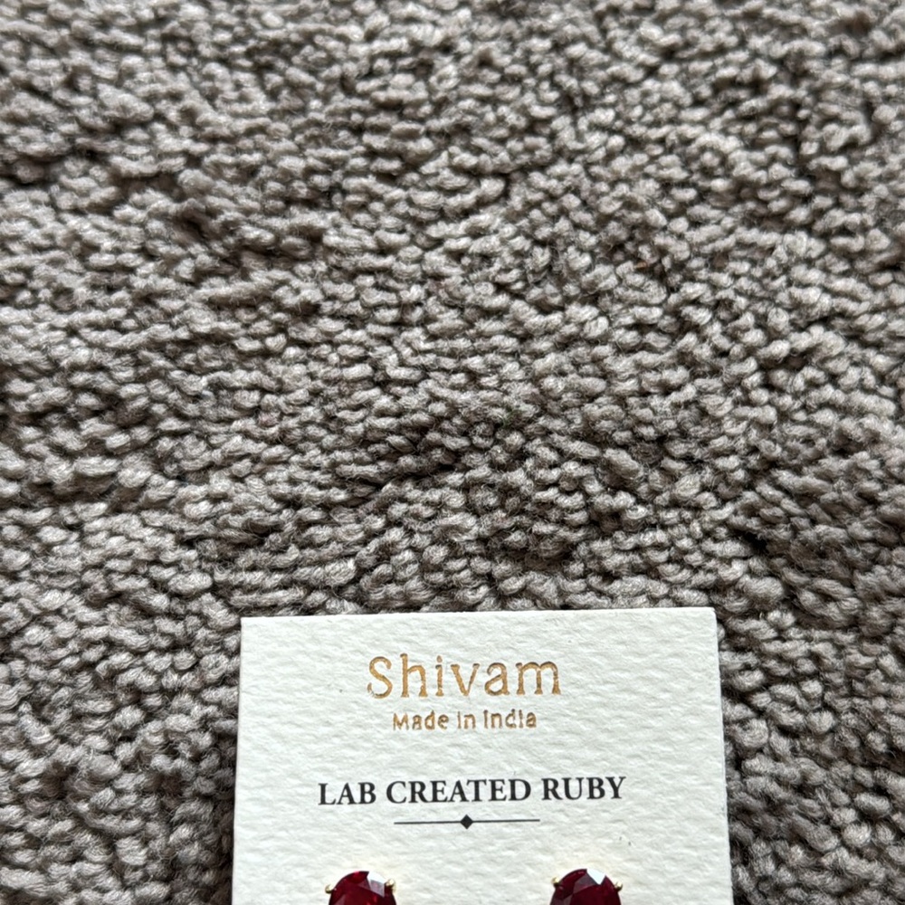 Shivam Lab Created Ruby 14k Gold Plated Sterling Silver Stud Earrings - Picture 2 of 3